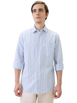 ColorPlus - Men Blue Cotton Linen Collar Neck Regular Fit Shirt