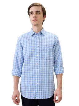 ColorPlus - Men Blue Cotton Linen Collar Neck Regular Fit Shirt