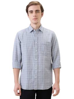 ColorPlus - Men Grey Cotton Linen Collar Neck Regular Fit Shirt