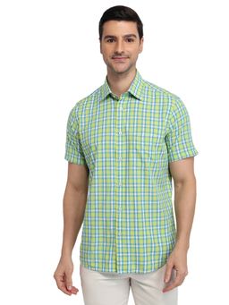 ColorPlus - Men Green Viscose Blend Collar Neck Tailored Fit Shirt