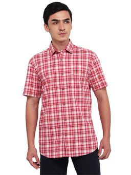 ColorPlus - Men Red Cotton Blend Collar Neck Regular Fit Shirt