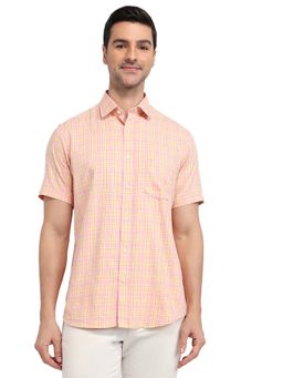 ColorPlus - Men Orange Cotton Blend Collar Neck Regular Fit Shirt
