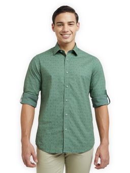 ColorPlus - Men Green Cotton Blend Collar Neck Slim Fit Shirt