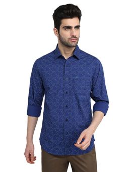 ColorPlus - Men Blue Cotton Blend Collar Neck Slim Fit Shirt
