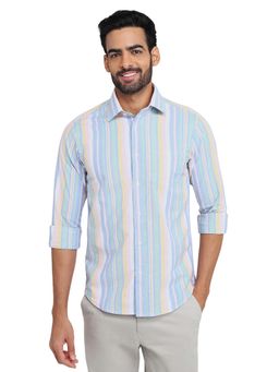 ColorPlus - Men White Cotton Blend Collar Neck Slim Fit Shirt