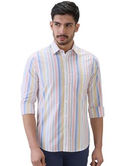 ColorPlus - Men White Cotton Blend Collar Neck Slim Fit Shirt