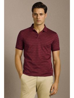 Louis Philippe - Men Maroon Cotton Collar Neck Regular Fit Polo T-shirt