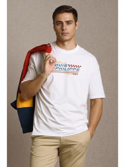 Louis Philippe - Men White Cotton Blend Crew Neck Regular Fit T-shirt