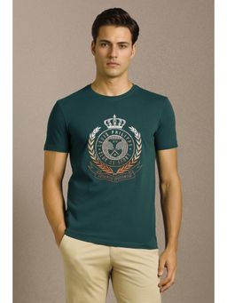 Louis Philippe - Men Green Cotton Crew Neck Slim Fit T-shirt