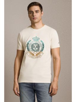 Louis Philippe - Men Beige Cotton Crew Neck Slim Fit T-shirt