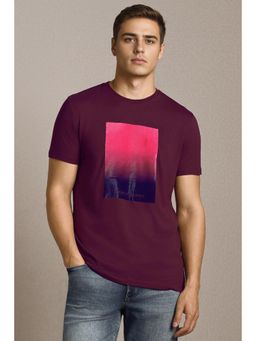 Louis Philippe - Men Purple Cotton Blend Crew Neck Slim Fit T-shirt