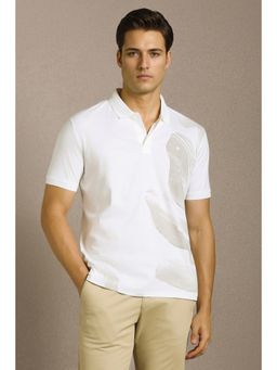 Louis Philippe - Men White Cotton Collar Neck Regular Fit Polo T-shirt