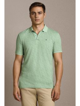 Louis Philippe - Men Green Polyester Blend Collar Neck Slim Fit Polo T-shirt
