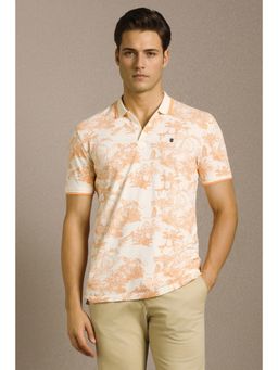Louis Philippe - Men Orange Cotton Blend Collar Neck Slim Fit Polo T-shirt
