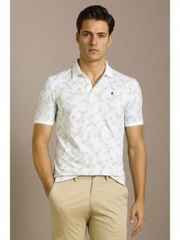 Louis Philippe - Men White Polyester Blend Collar Neck Slim Fit Polo T-shirt