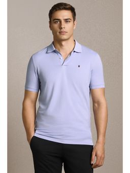 Louis Philippe - Men Purple Polyester Blend Collar Neck Slim Fit Polo T-shirt