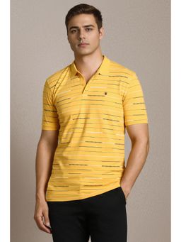 Louis Philippe - Men Yellow Cotton Blend Collar Neck Slim Fit Polo T-shirt
