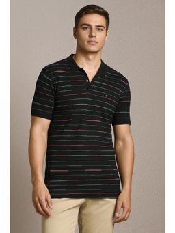 Louis Philippe - Men Black Cotton Blend Collar Neck Slim Fit Polo T-shirt