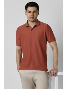 Peter England - Men Maroon Cotton Collar Neck Regular Fit Polo T-shirt