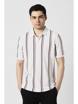 Peter England - Men White Cotton Collar Neck Regular Fit Polo T-shirt