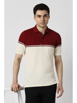 Peter England - Men Beige Cotton Collar Neck Regular Fit Polo T-shirt