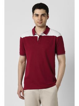 Peter England - Men Maroon Cotton Collar Neck Regular Fit Polo T-shirt
