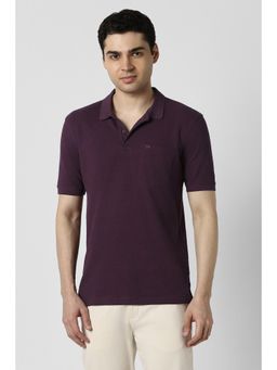 Peter England - Men Purple Cotton Collar Neck Regular Fit Polo T-shirt