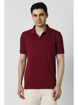 Peter England - Men Maroon Cotton Collar Neck Regular Fit Polo T-shirt