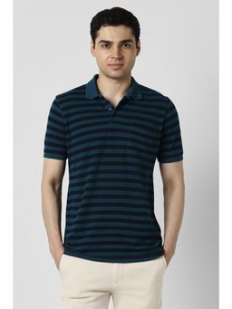Peter England - Men Navy Blue Cotton Collar Neck Regular Fit Polo T-shirt