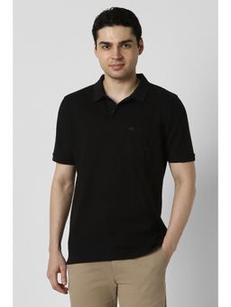 Peter England - Men Black Cotton Collar Neck Regular Fit Polo T-shirt