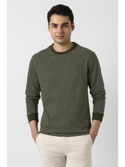 Peter England - Men Olive Cotton Round Neck Regular Fit T-shirt