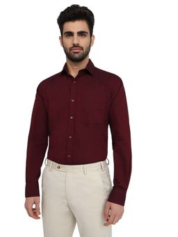 Raymond - Men Maroon Pure Cotton Collar Neck Slim Fit Shirt