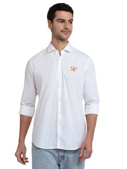 Raymond - Men White Cotton Blend Collar Neck Regular Fit Shirt