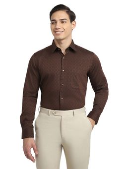 Raymond - Men Brown Pure Cotton Collar Neck Regular Fit Shirt