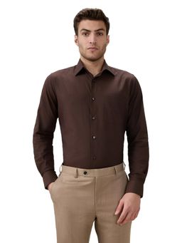 Raymond - Men Brown Pure Cotton Collar Neck Slim Fit Shirt