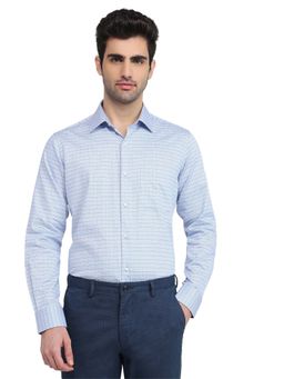 Raymond - Men Blue Pure Cotton Collar Neck Regular Fit Shirt