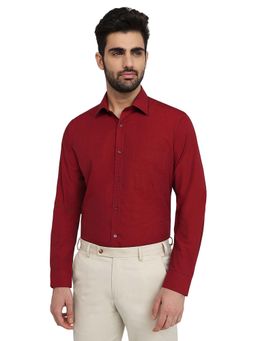 Raymond - Men Maroon Pure Cotton Collar Neck Slim Fit Shirt