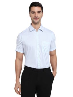 Raymond - Men Blue Cotton Blend Collar Neck Regular Fit Shirt