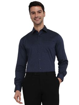 Raymond - Men Blue Cotton Blend Collar Neck Slim Fit Shirt