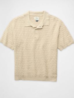 American Eagle - Men Beige Cotton Collar Neck Regular Fit Polo T-shirt