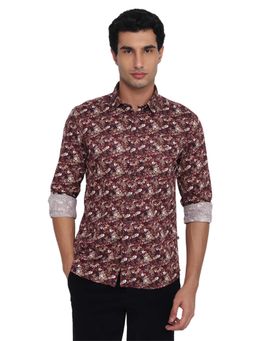 Parx - Men Red Pure Cotton Collar Neck Slim Fit Shirt