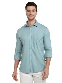 Parx - Men Green Viscose Collar Neck Slim Fit Shirt