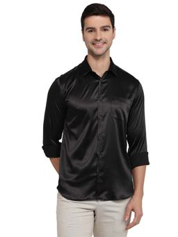 Parx - Men Black Polyester Blend Collar Neck Slim Fit Shirt