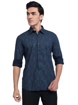 Parx - Men Blue Pure Cotton Collar Neck Slim Fit Shirt