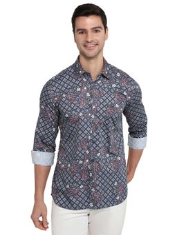Parx - Men Blue Pure Cotton Collar Neck Slim Fit Shirt