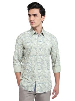 Parx - Men Green Pure Cotton Collar Neck Slim Fit Shirt