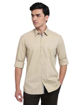 Parx - Men Beige Pure Cotton Collar Neck Slim Fit Shirt
