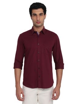 Parx - Men Maroon Pure Cotton Collar Neck Slim Fit Shirt