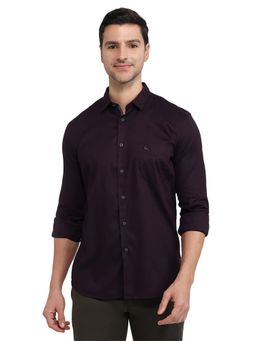 Parx - Men Maroon Cotton Blend Collar Neck Slim Fit Shirt