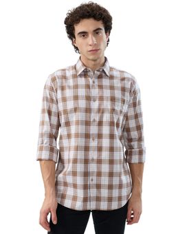 Parx - Men Brown Cotton Blend Collar Neck Slim Fit Shirt
